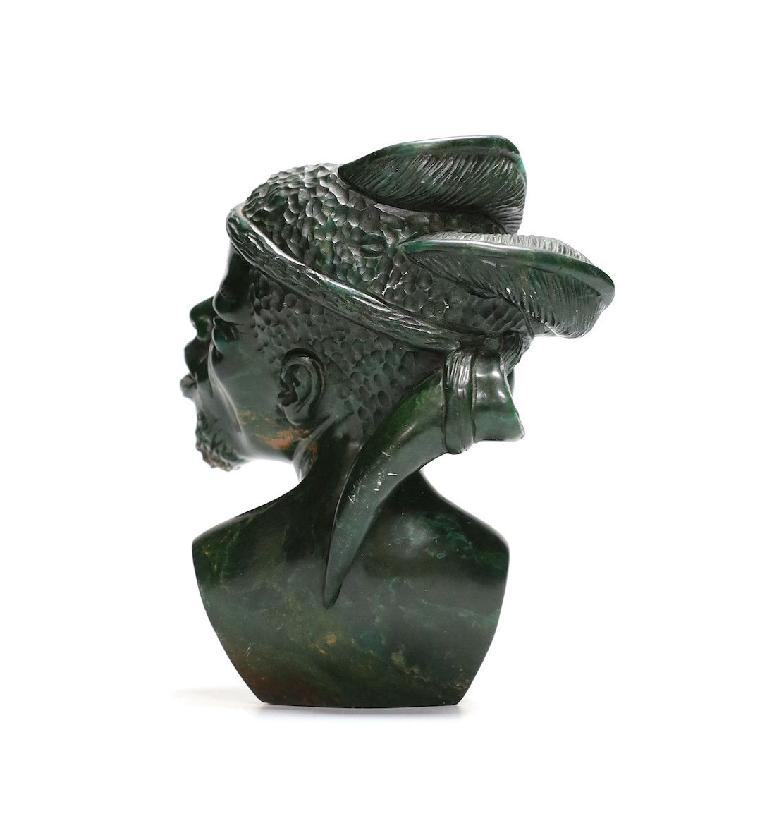 A South African carved verdite portrait bust, 15cm
